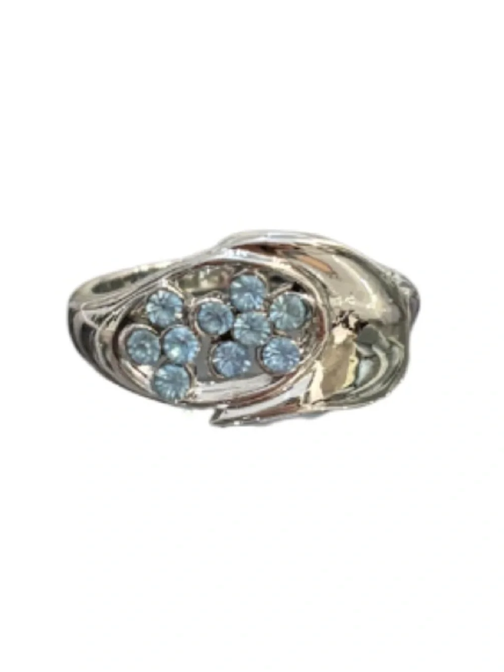 Aquamarine Blue Crystal Rhinestones Statement Ring Silver Facet Cluster Cocktail